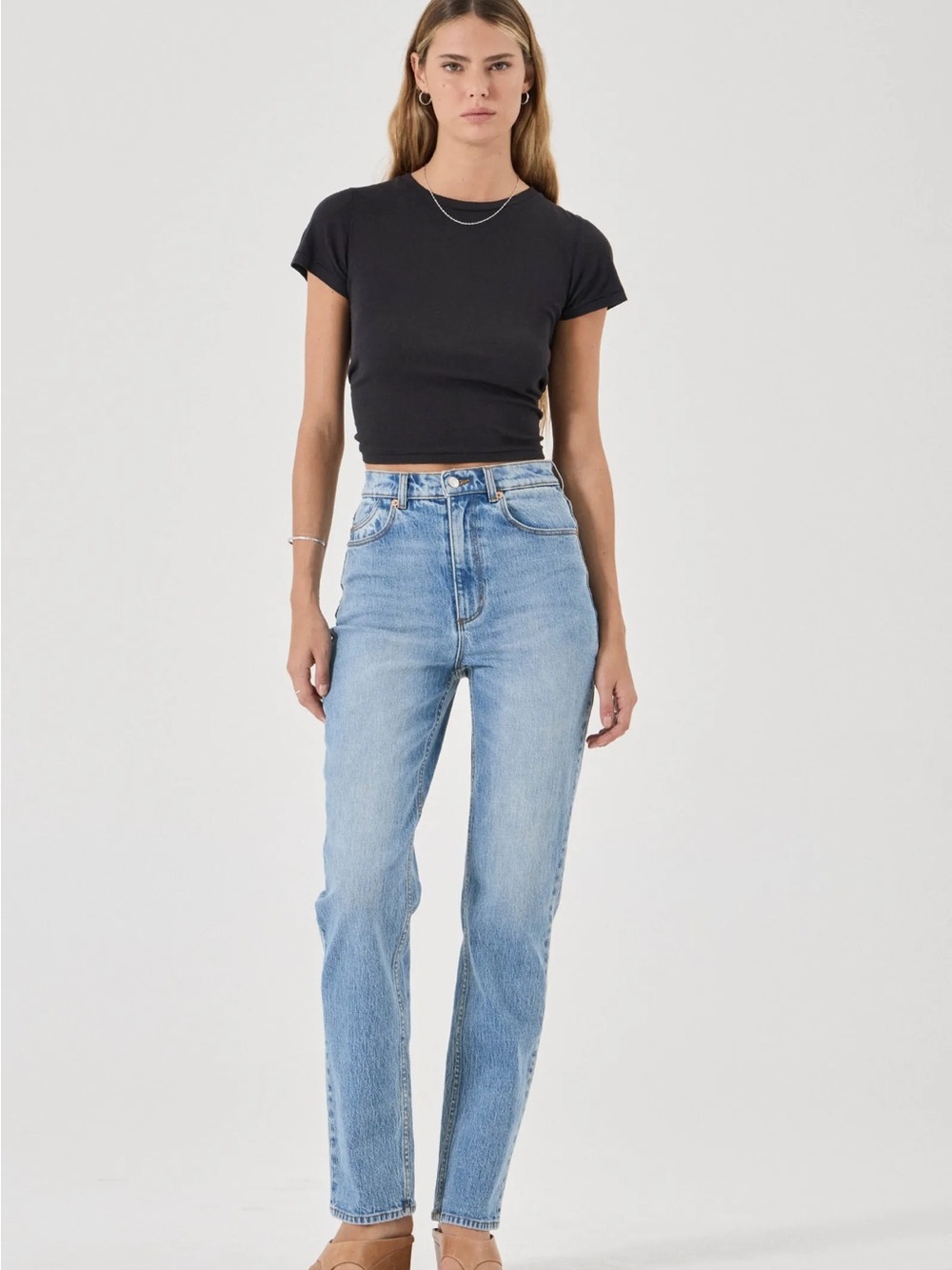 ROLLA'S distressed High-Rise Straight Leg Jeans in Light Blue